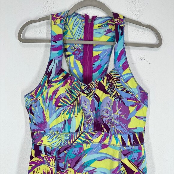 Title Nine Arabella Nimblene Halter Dress Purple Palm Trees Back Zip SUP Size 8 - Picture 9 of 9